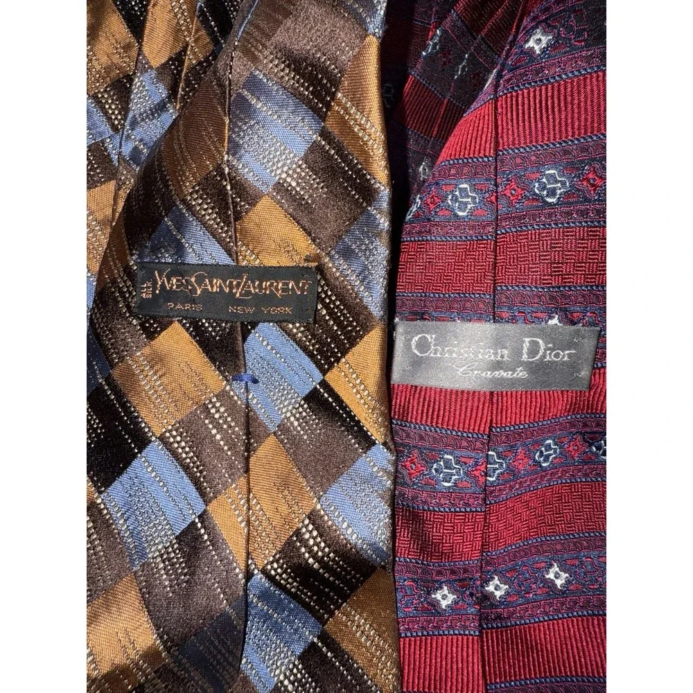 2 Yves Saint Laurent And Christian Dior Men's Neckties Silk Italian Rare!! YSL Y